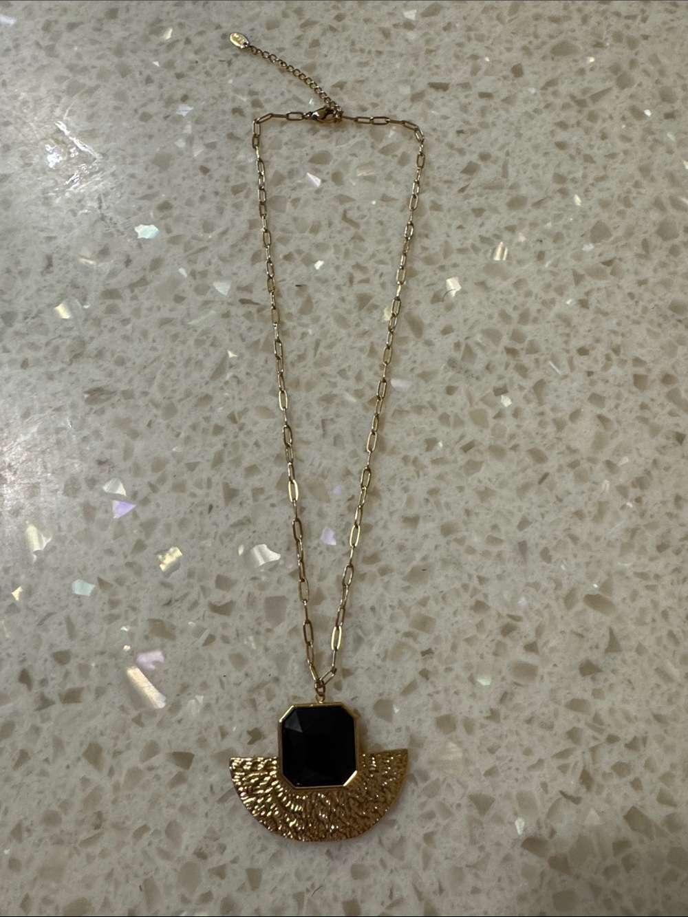 Gold Necklace with Black Stone Pendant - Women Jewelry